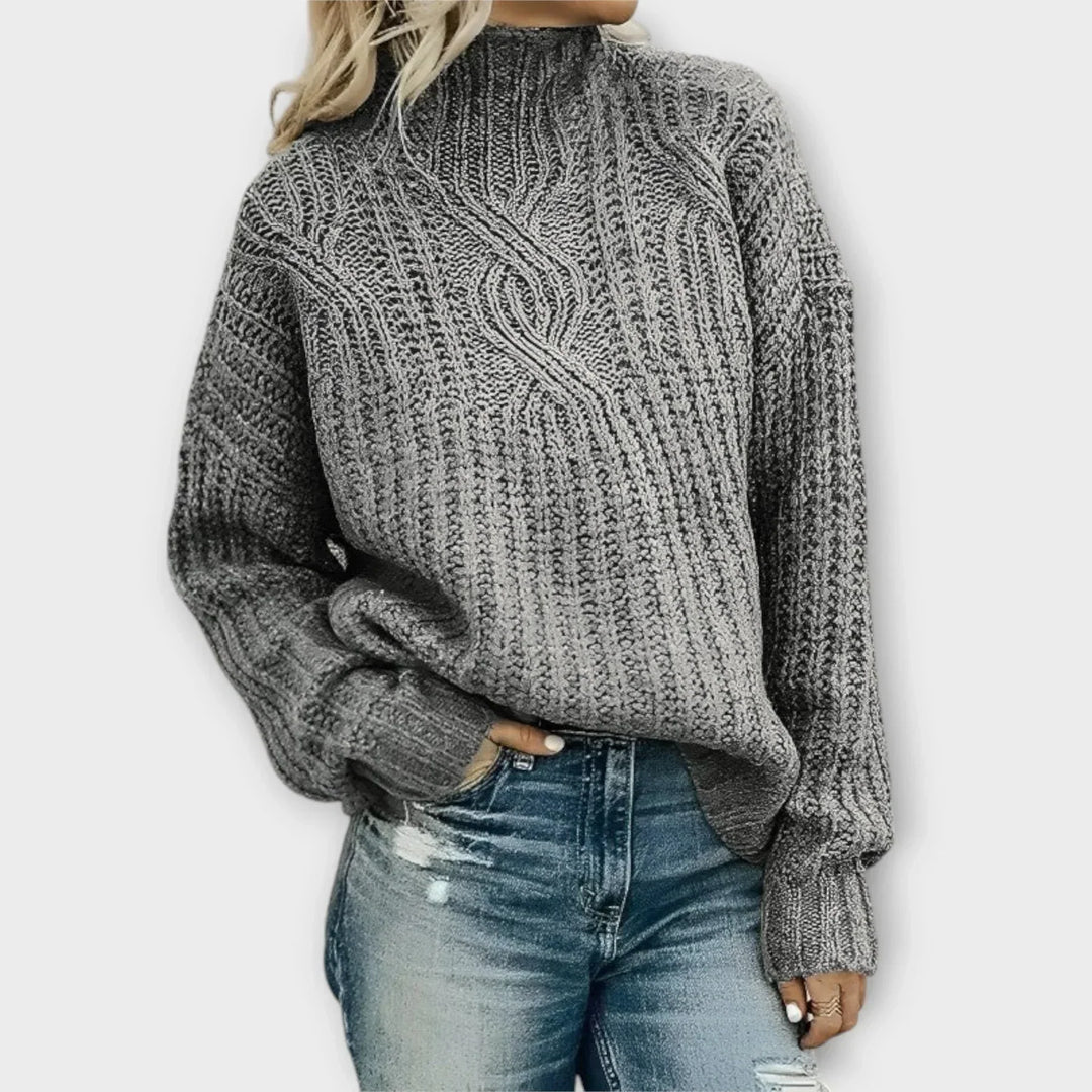 Women's Sweater | Textured Cable Pattern Ribbed Trim