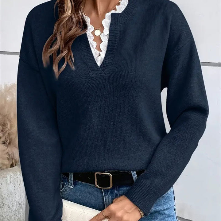 Women’s Sweater | V Neck Ribbed Trim
