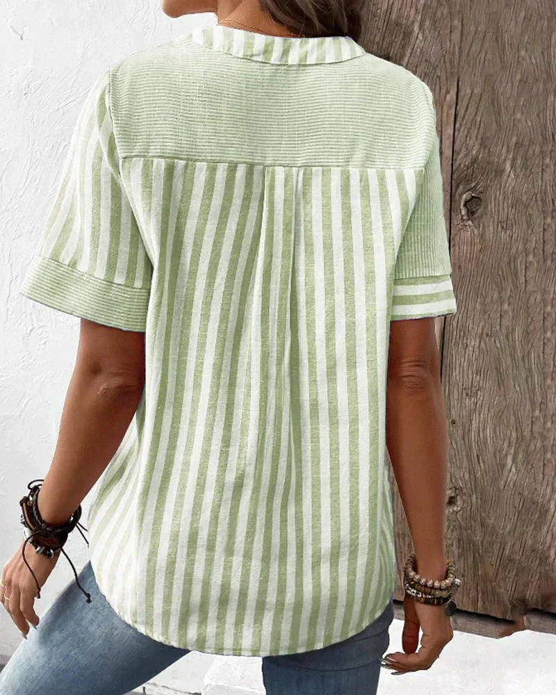 Women's Blouse | Button Front Stripe Panel