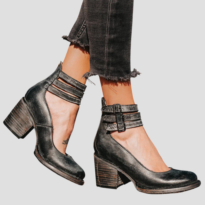 Block Heels for Women | Textured Upper Buckle Strap