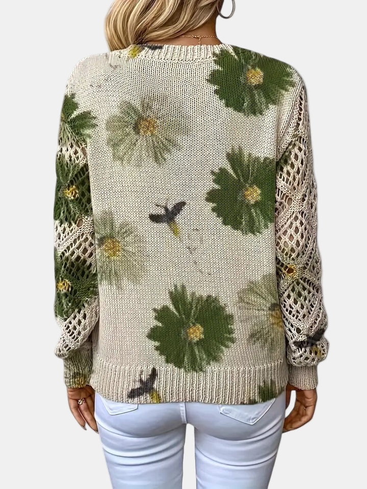 Women's Sweater | V-neck Silhouette Floral knit Pattern
