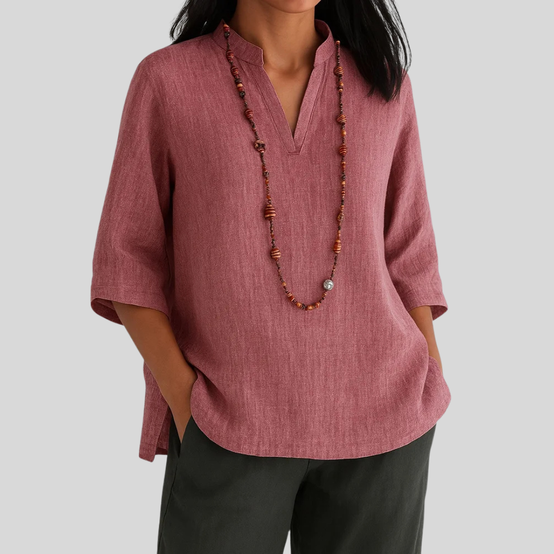 Women’s Blouse | Three-Quarter Sleeve V-Notch Neckline