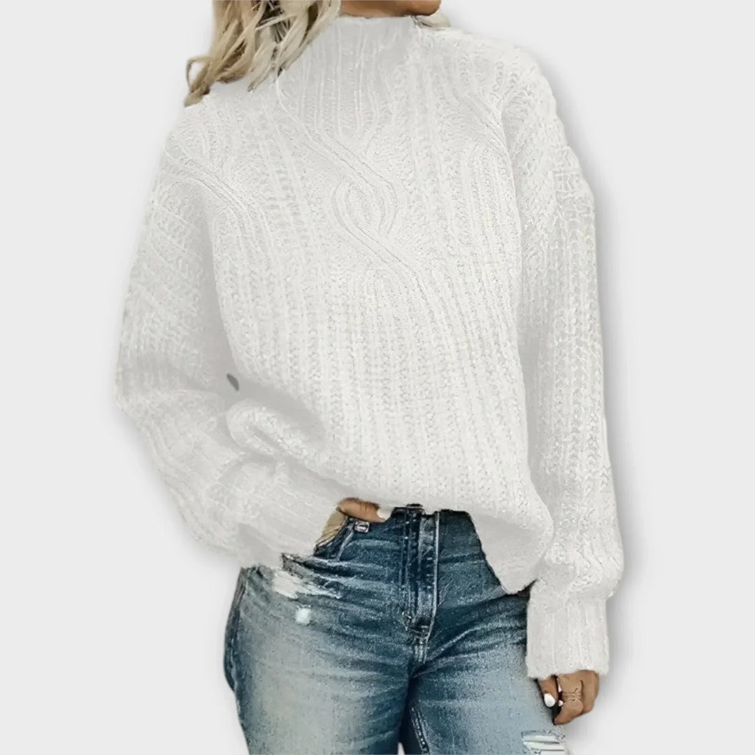 Women's Sweater | Textured Cable Pattern Ribbed Trim