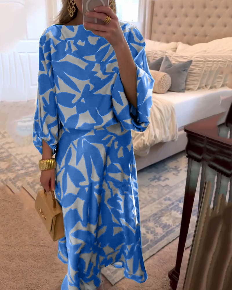 Women's Two-Piece Set  | Long Sleeve Top Midi-length Skirt