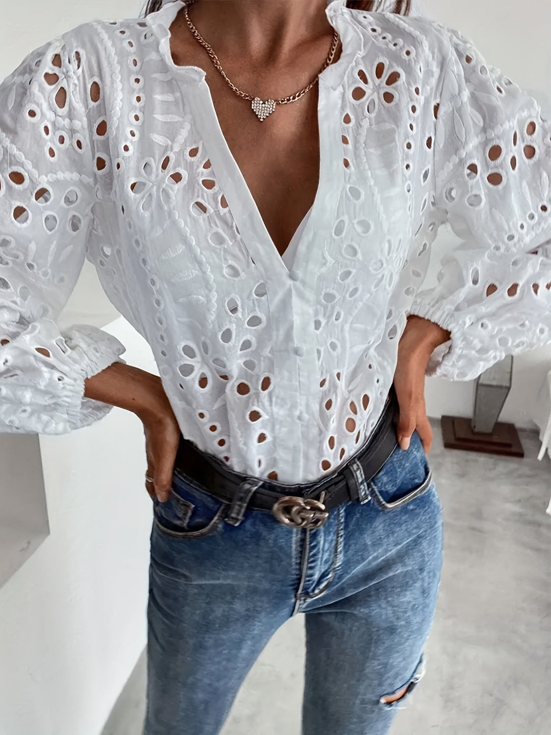 Women’s Blouse | Floral Cutout Top