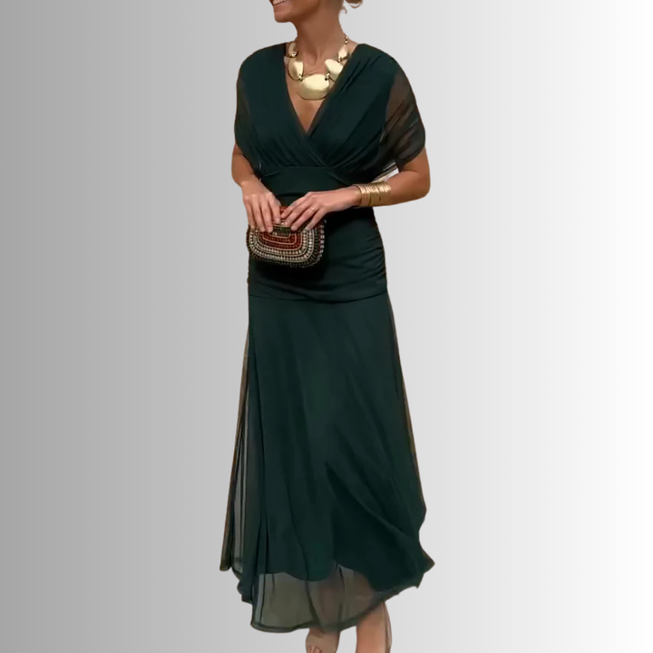 Women’s Dress |  V Neck Draped Maxi