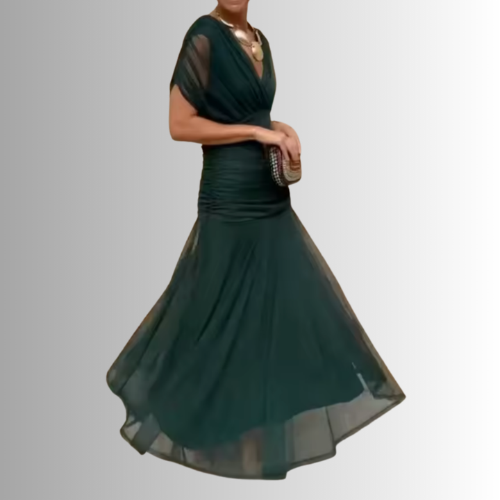 Women’s Dress |  V Neck Draped Maxi