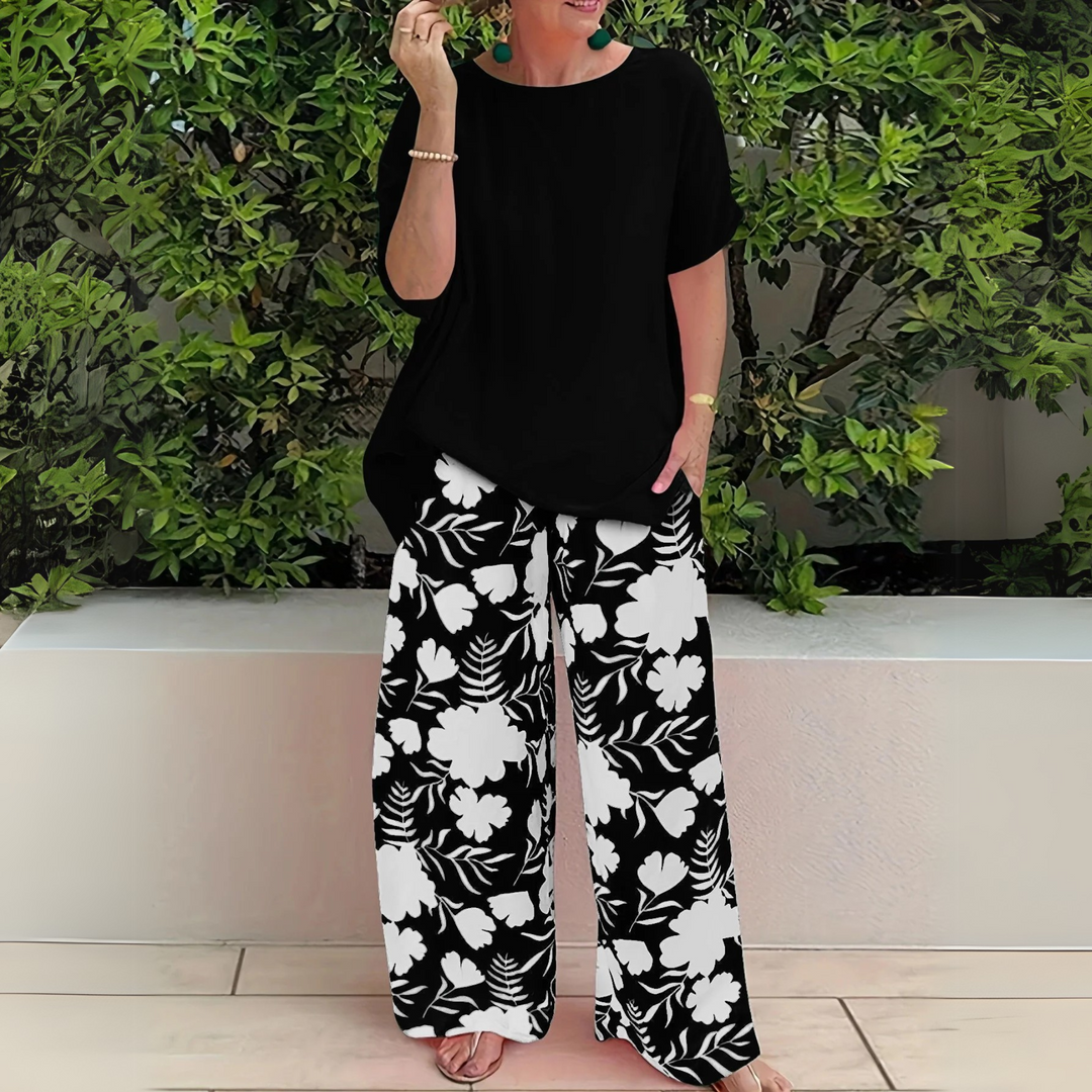 Women's Two-Piece Set  | Short-sleeve Top Printed Bottom