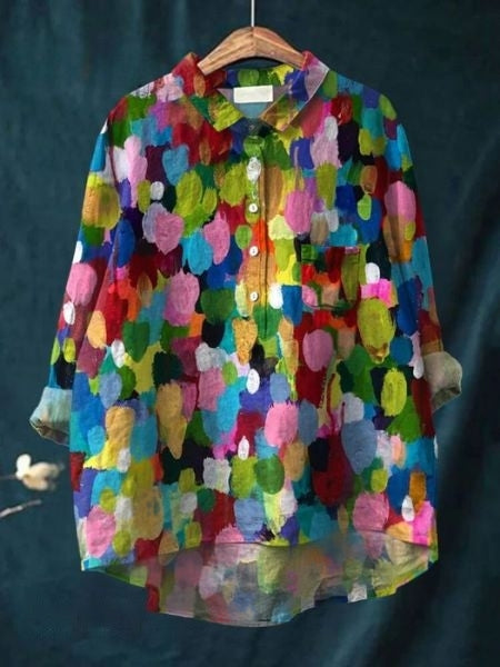 Women's Blouse | Floral Print Abstract Button Front