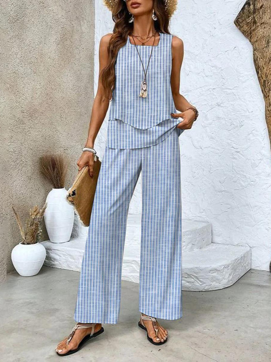 Women's Two-Piece Set | Round-neck Top Wide-leg Pants