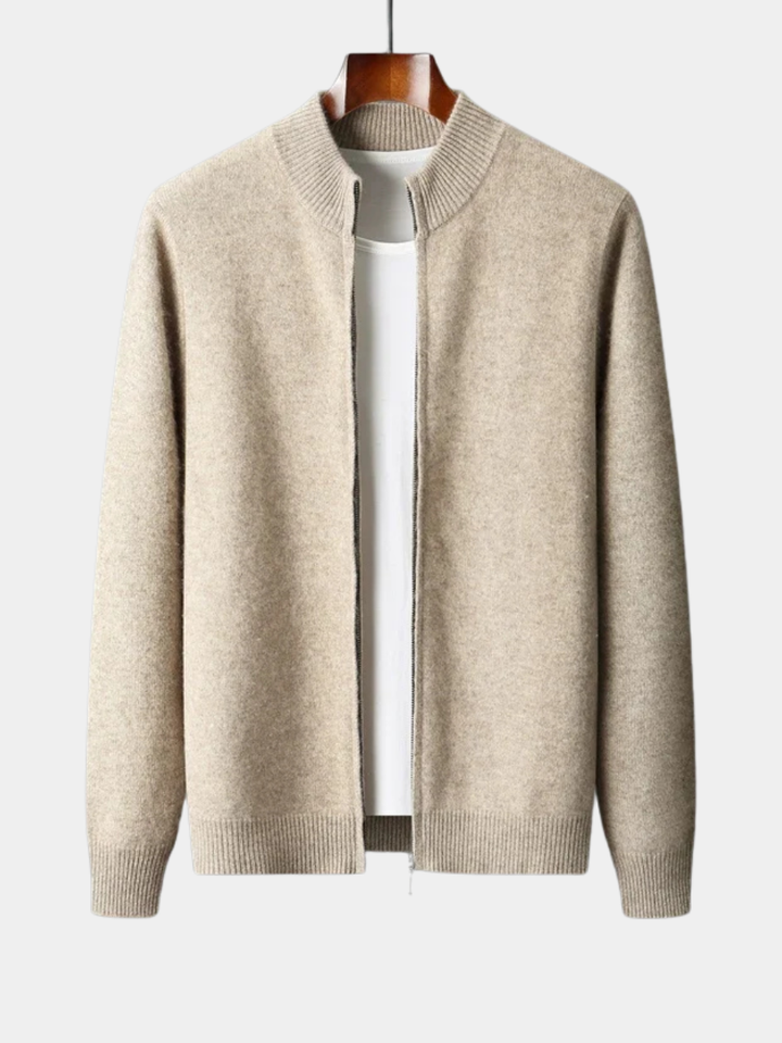 Men’s Cardigan | Zip Front Ribbed Collar