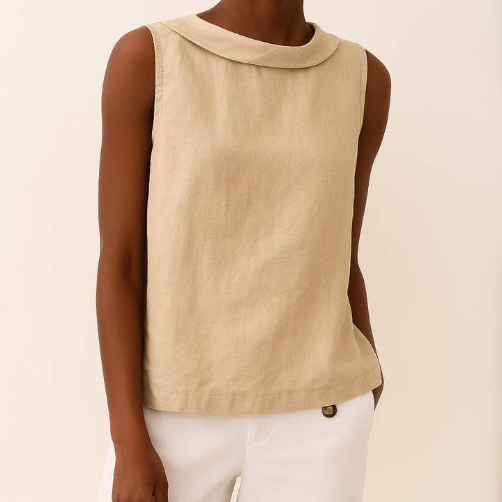 Women’s Blouse | Rolled Collar Neckline Sleeveless