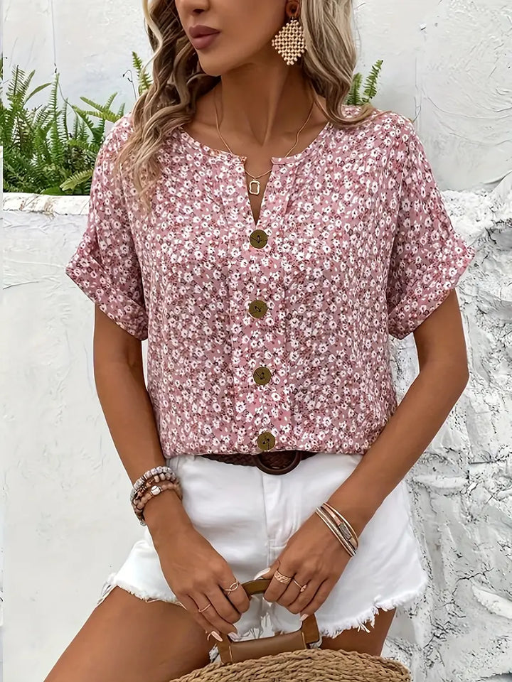Women's Blouse | Front Neckline Floral Print Button