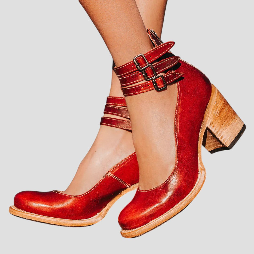 Block Heels for Women | Textured Upper Buckle Strap