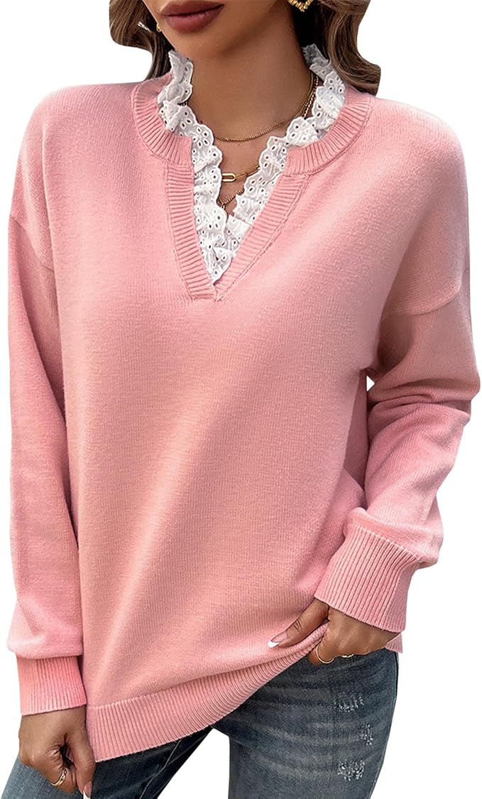 Women’s Sweater | V Neck Ribbed Trim