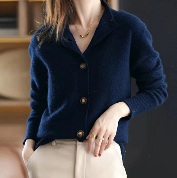 Women's Cardigan | Ribbed Trim Straight Silhouette