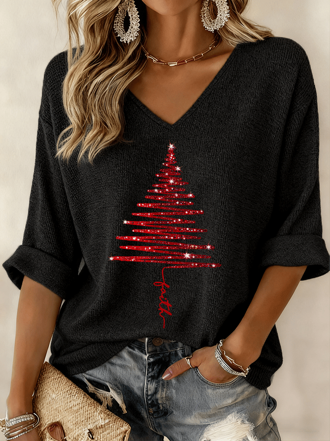 Women’s Blouse | Graphic Print V-Neck