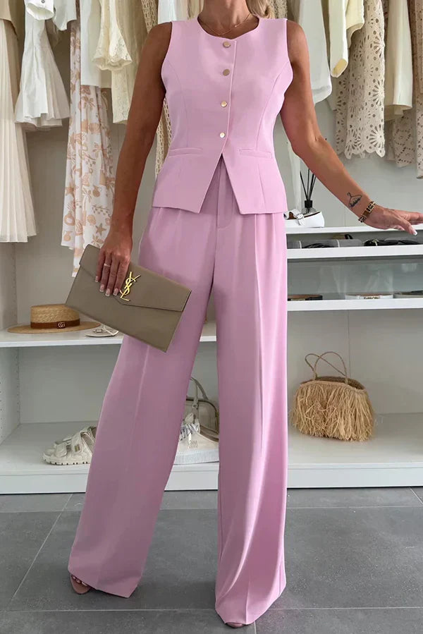 Women’s Matching Set |  Trousers with Sleeveless Button Vest