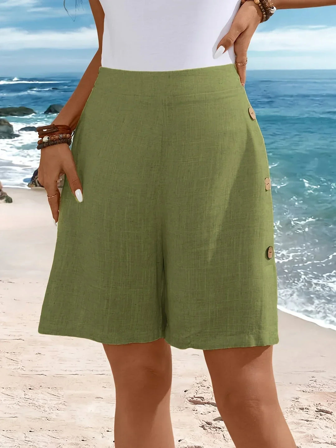 Women's Shorts  | High Waist Button Detail