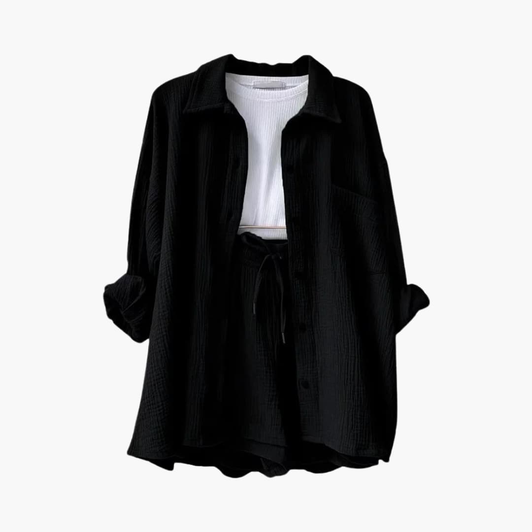 Women's Three-Piece Set | High Waist Shorts, Top, Shirt