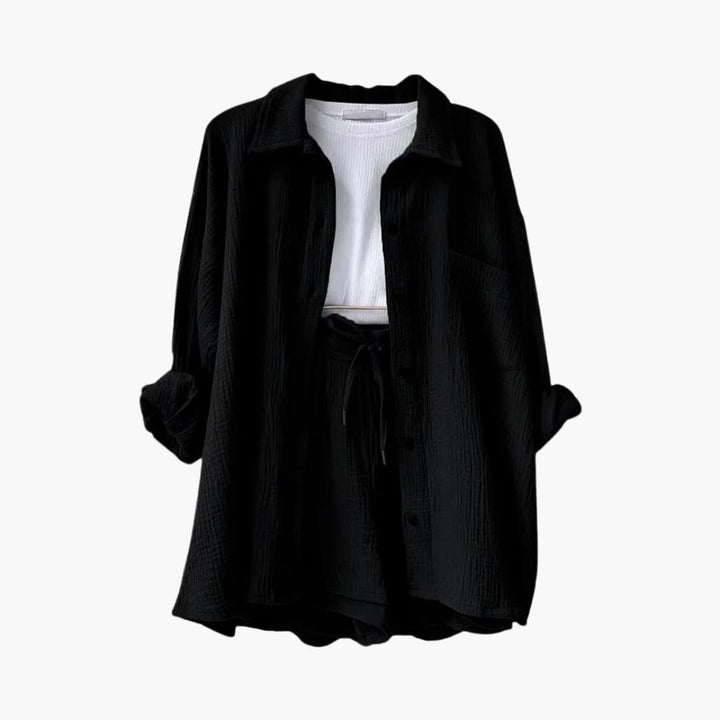 Women's Three-Piece Set | High Waist Shorts, Top, Shirt