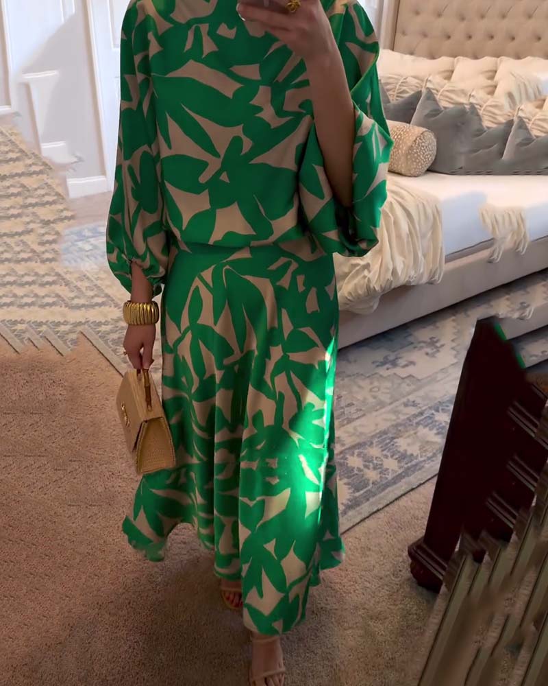 Women's Two-Piece Set  | Long Sleeve Top Midi-length Skirt