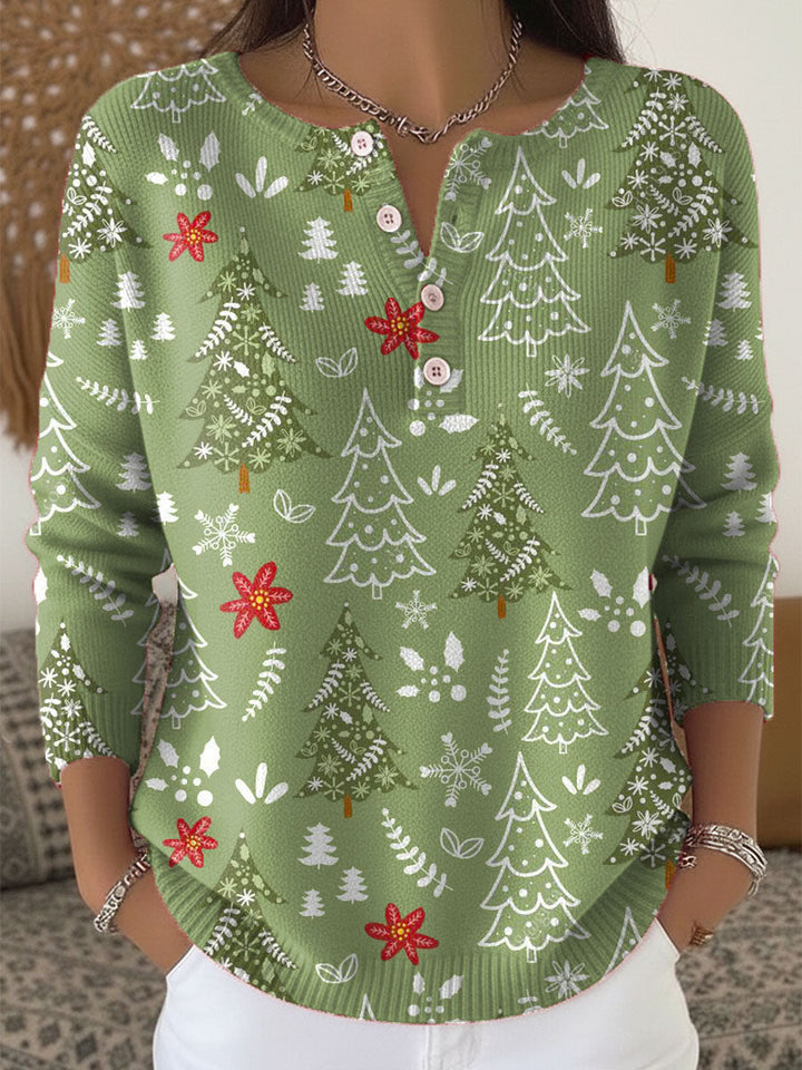 Women's Blouse | Holiday Print Button Placket