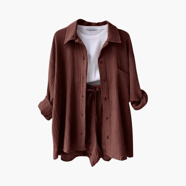 Women's Three-Piece Set | High Waist Shorts, Top, Shirt