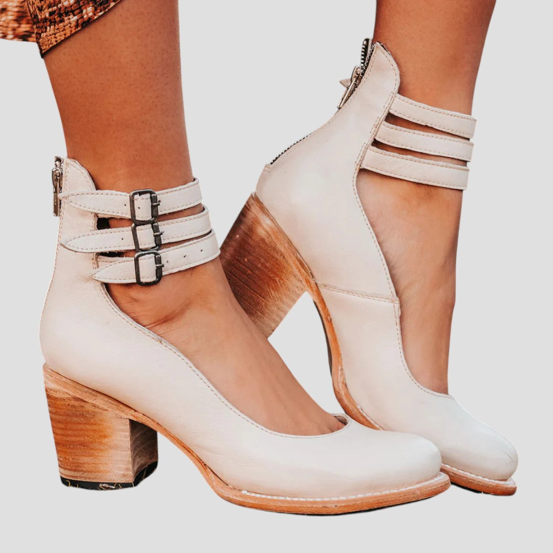 Block Heels for Women | Textured Upper Buckle Strap