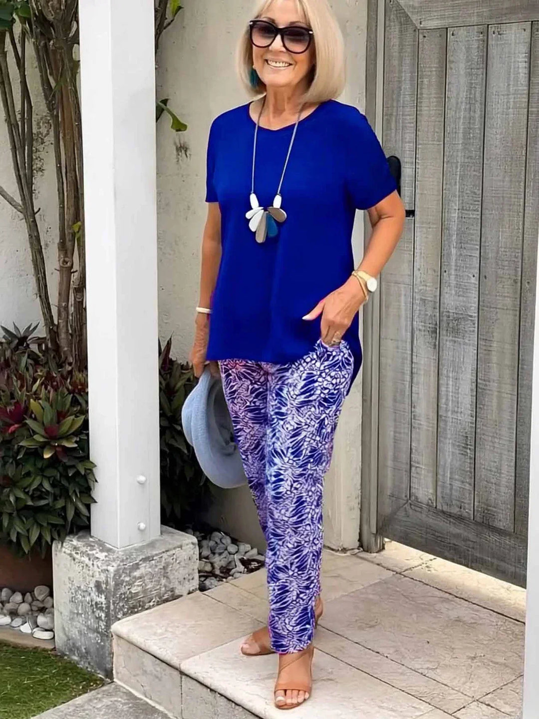 Women's Coastal Set | Round Neck Top Printed Pants