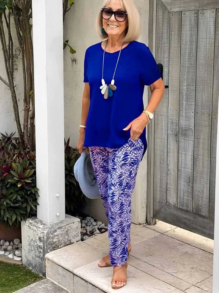 Women's Coastal Set | Round Neck Top Printed Pants