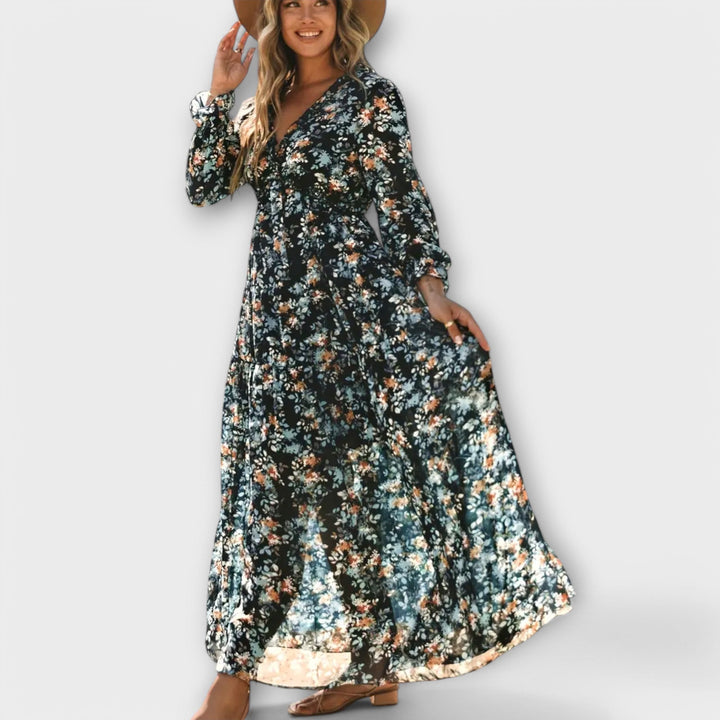 Women’s Dress | Floral V-Neck Dress Tiered Skirt