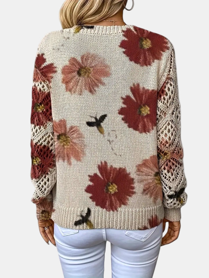 Women's Sweater | V-neck Silhouette Floral knit Pattern