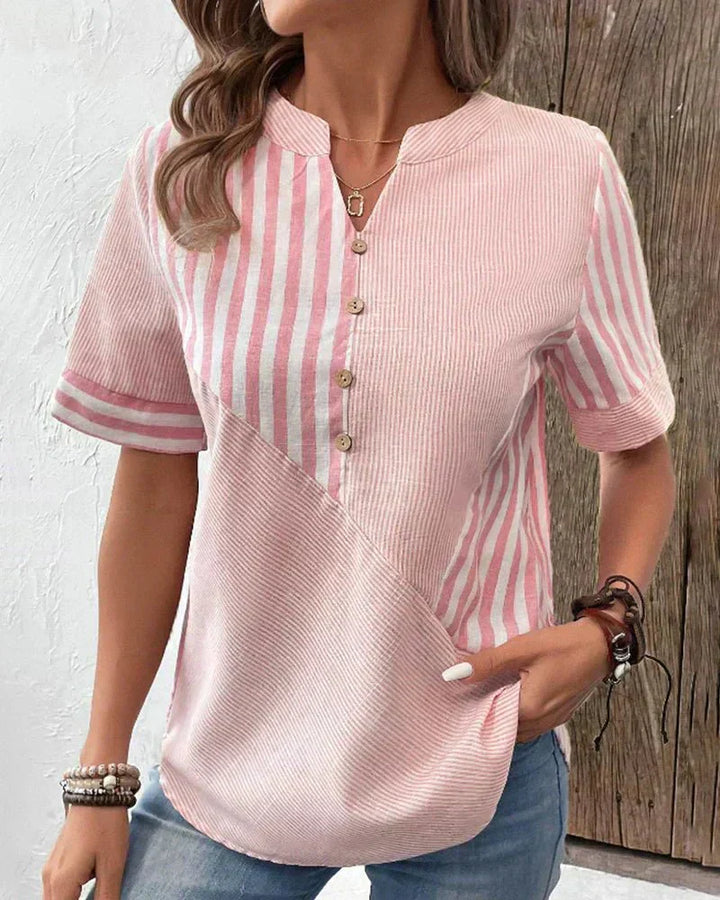 Women's Blouse | Button Front Stripe Panel