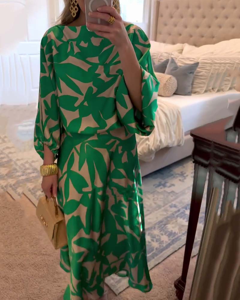 Women's Two-Piece Set  | Long Sleeve Top Midi-length Skirt