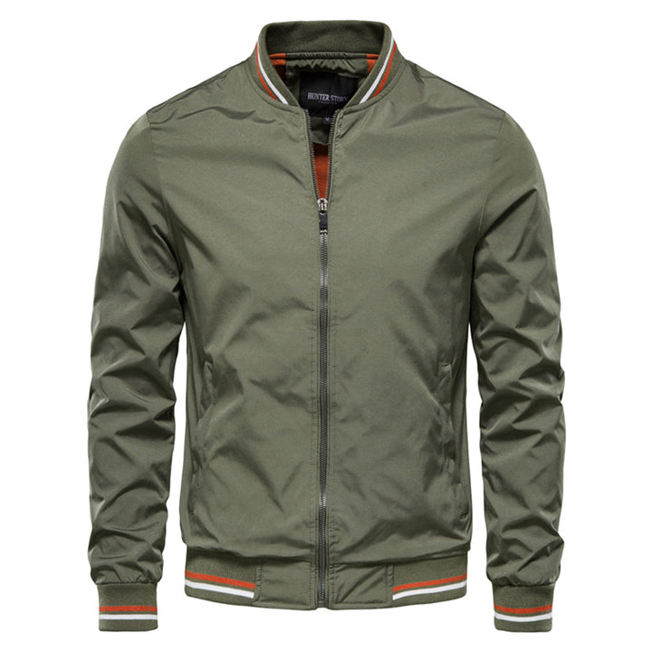 Men's Bomber Jacket | Zip-Up Front with Ribbed Collar