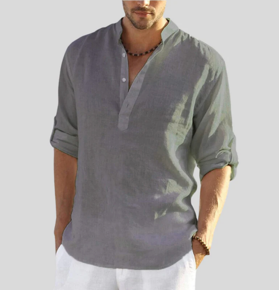 Men’s Casual Shirt | Long Sleeve Stand Collar