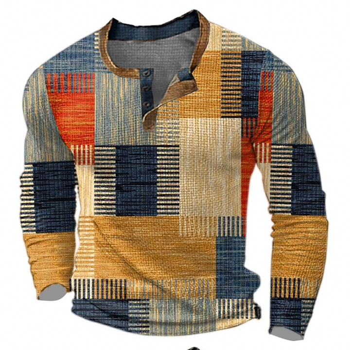 Men's Sweater | Patchwork Button Pullover