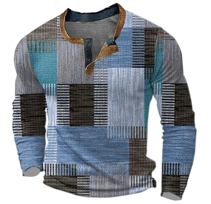 Men's Sweater | Patchwork Button Pullover