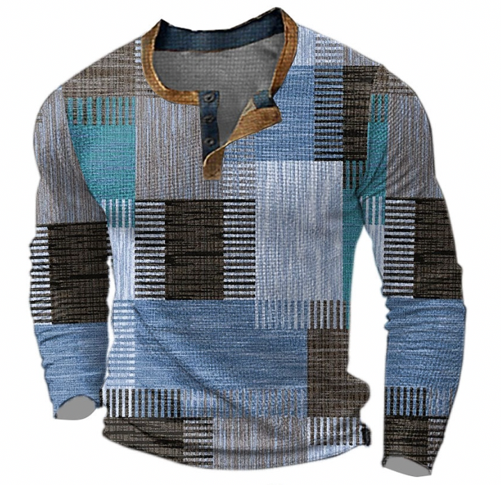 Men's Sweater | Patchwork Button Pullover