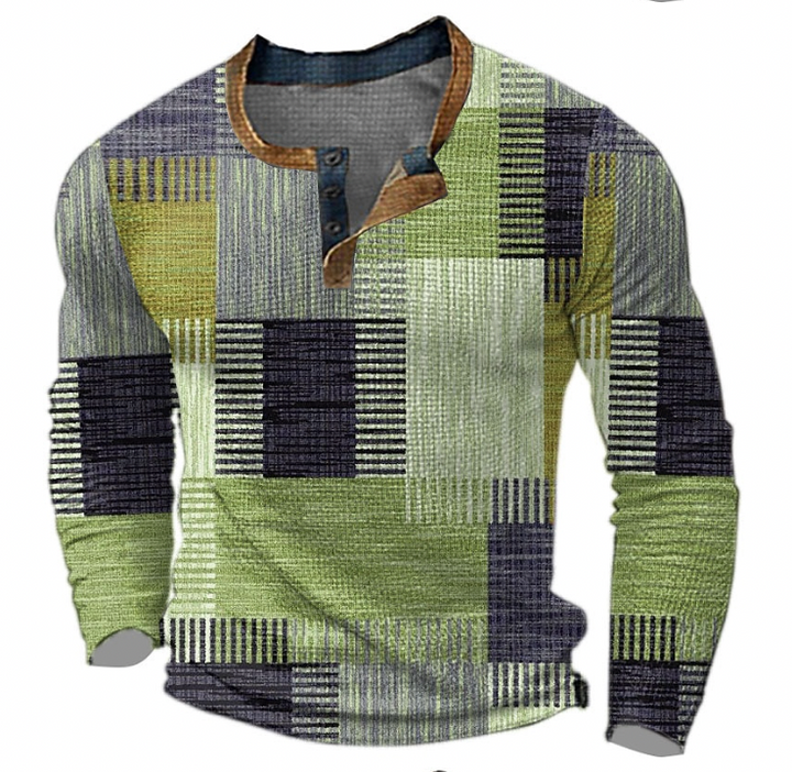 Men's Sweater | Patchwork Button Pullover