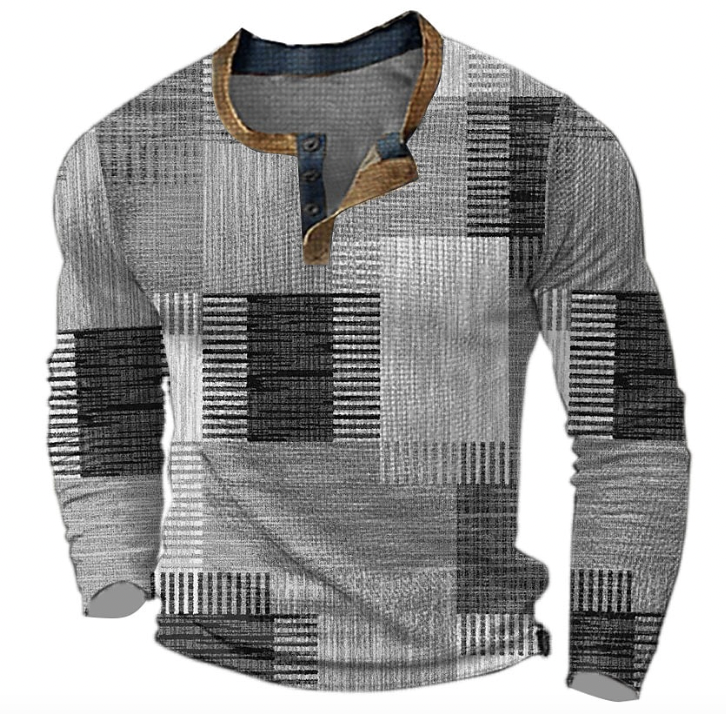 Men's Sweater | Patchwork Button Pullover