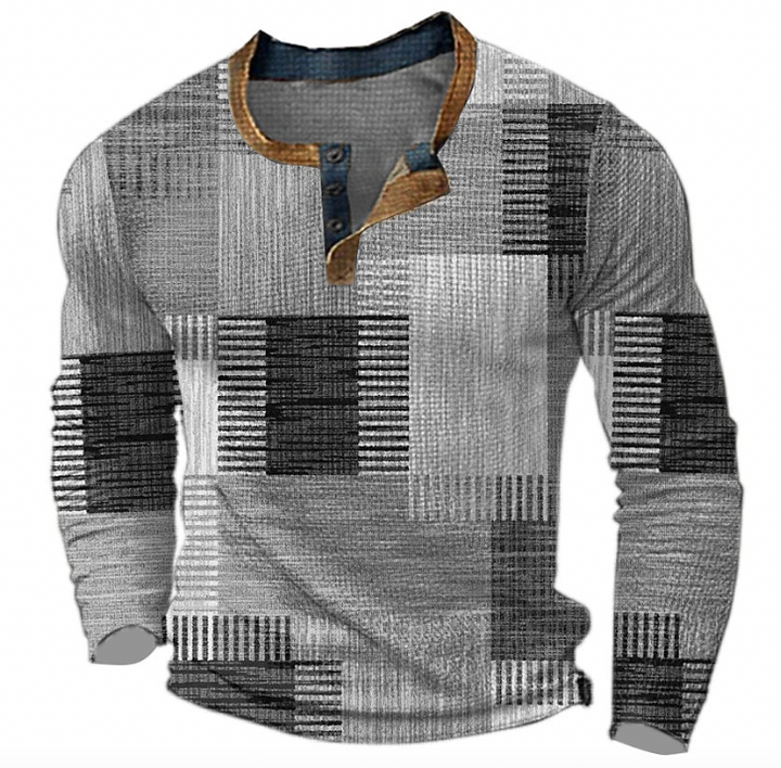 Men's Sweater | Patchwork Button Pullover