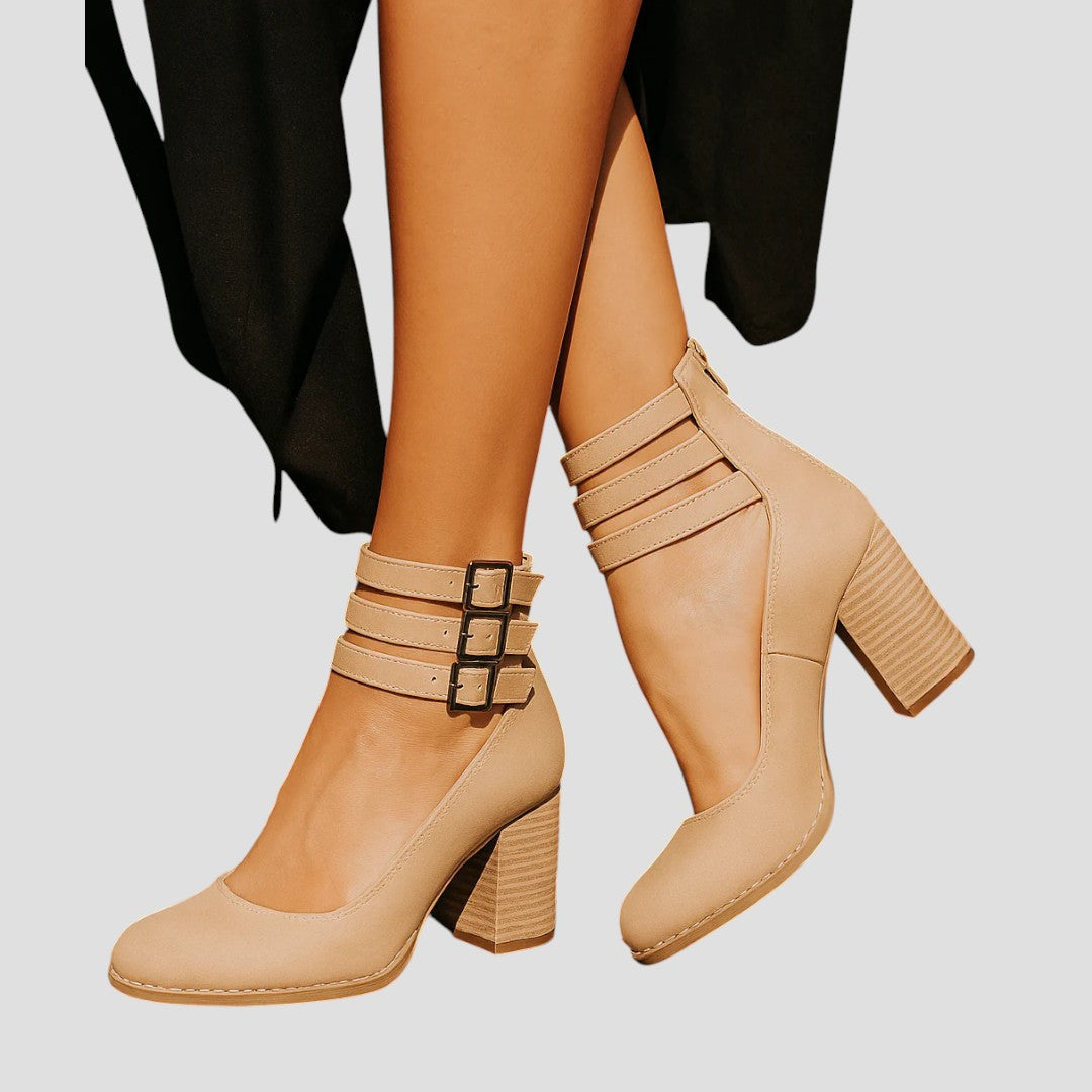 Block Heels for Women | Textured Upper Buckle Strap