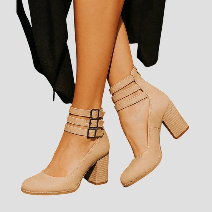 Block Heels for Women | Textured Upper Buckle Strap