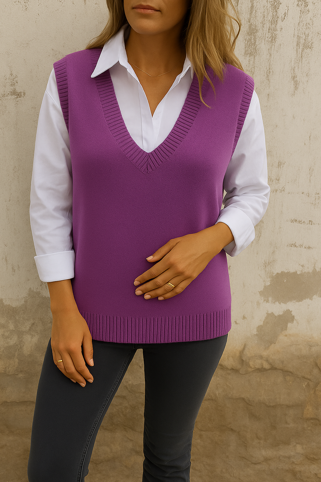 Women's Sweater | V-Neck Sleeveless Knit