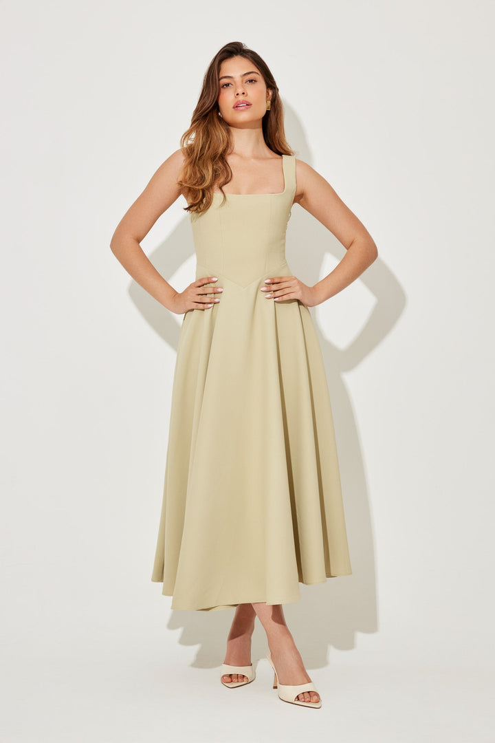 Women's Dress | Sleeveless Square Neck Midi