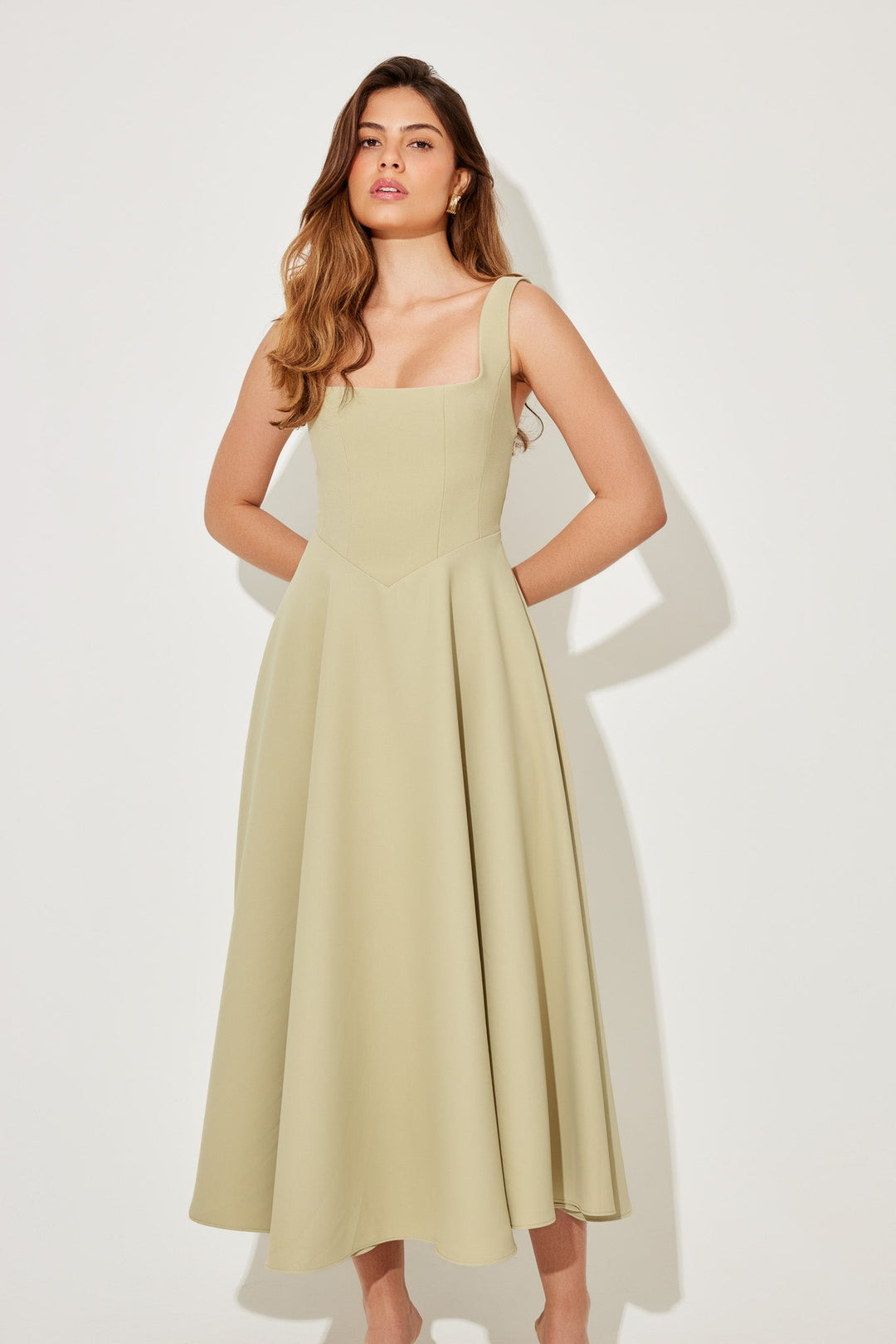 Women's Dress | Sleeveless Square Neck Midi