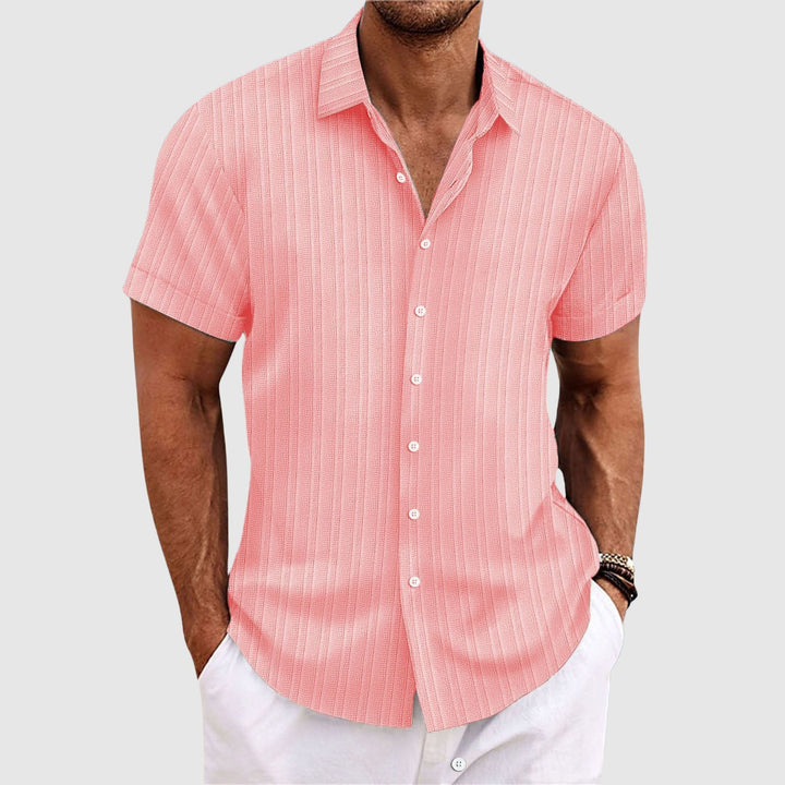 Men’s Button Down Shirt | Short Sleeve Textured Stripe