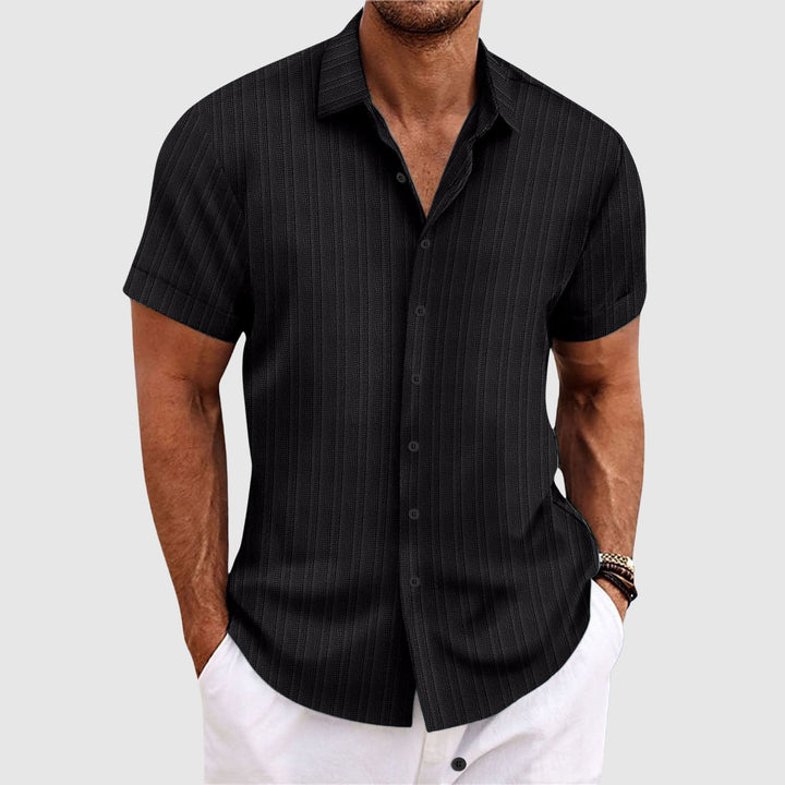 Men’s Button Down Shirt | Short Sleeve Textured Stripe